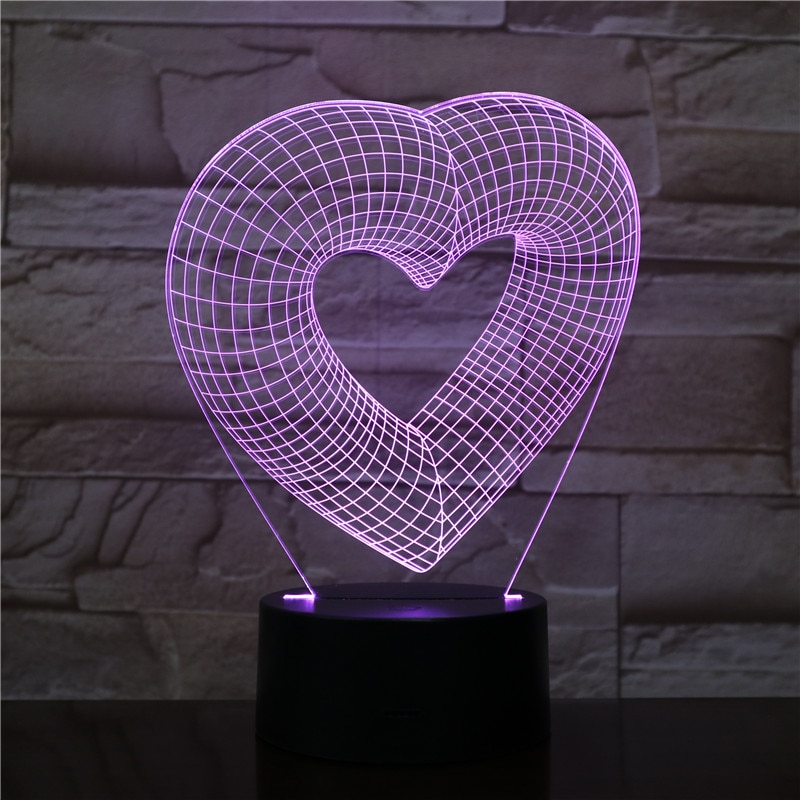 하트 모양 7/16 색상 장 3D 테이블 LED 밤 빛 수면 침실 장식 램프 남자 소년 연인 선물  3D-2047